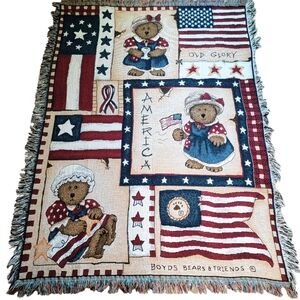 Boyds Bears Friends Blanket Throw Tapestry America USA Patriot Cozy Comfy Gift